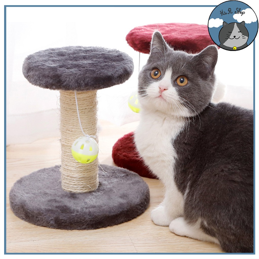 [ Đồ Chơi ] Cattree Cột Cào Móng Cho Mèo Có Bóng Chuông Và Chuột Bông Hình Tròn Dành Cho Thú Cưng