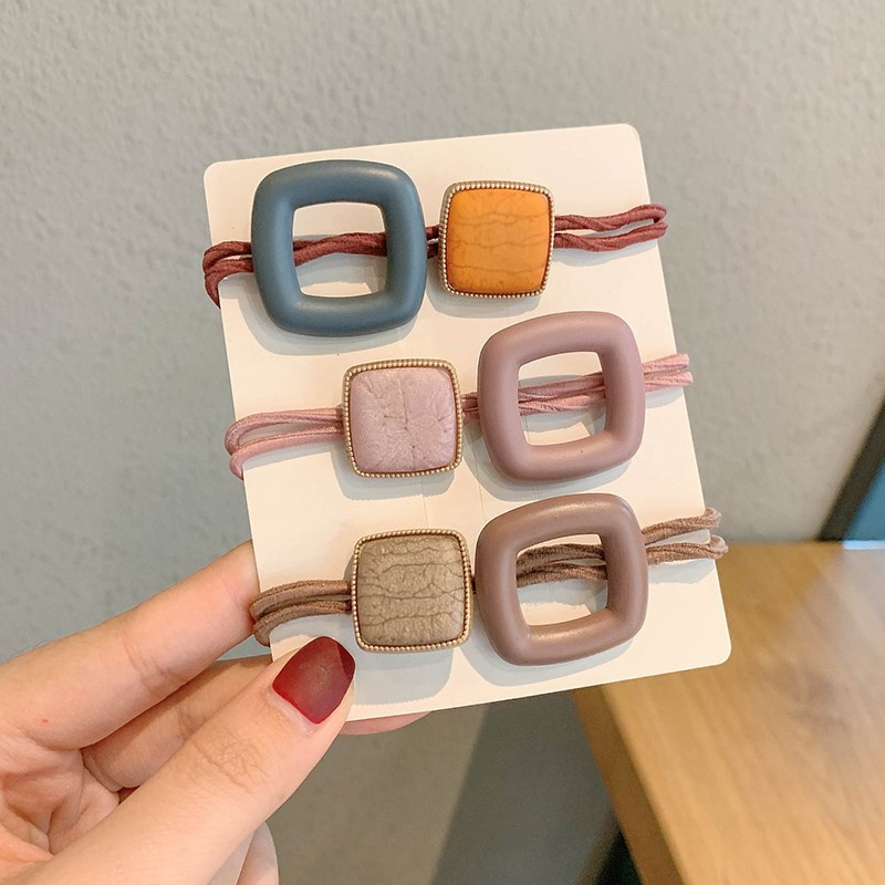 Dây Buộc Tóc Cao Su Co Giãn Mặt Hình Vuông Kiểu Hàn Quốc Ngọt Ngào Xinh Xắn Cho Bé Gái