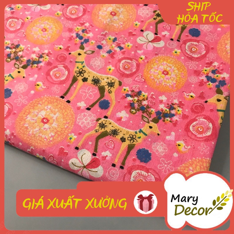 Vải bố linen đẹp trang trí nhà cửa phong thủy may mắn - họa tiết Hươu sao hồng V-A10