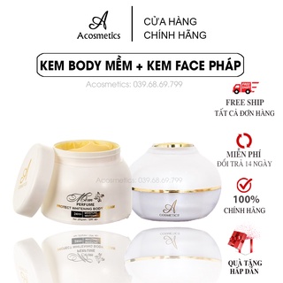 Bộ sản phẩm dưỡng trắng da, Kem body mềm 250g + Kem face pháp 50g