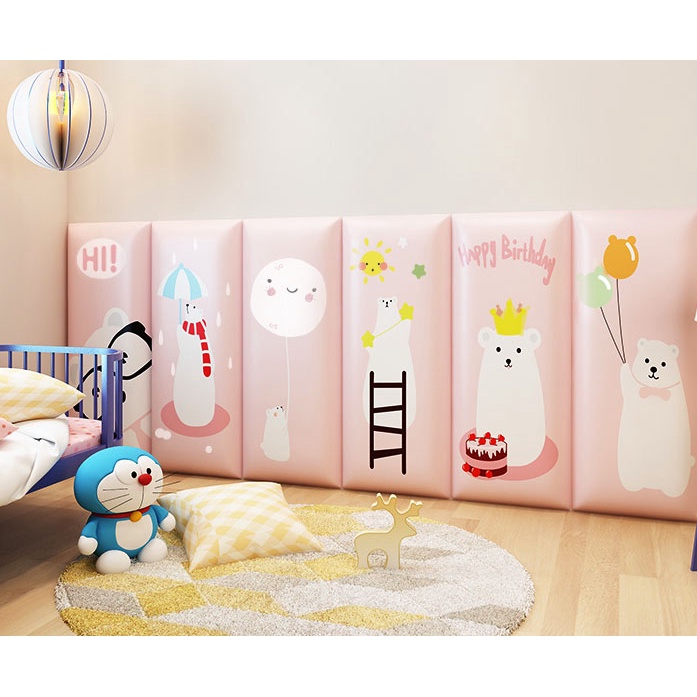 Miếng Dán Tường Họa Tiết Hoạt Hình  Nệm Da Chống Và Chạm trang trí phòng ngủ an toản cho bé