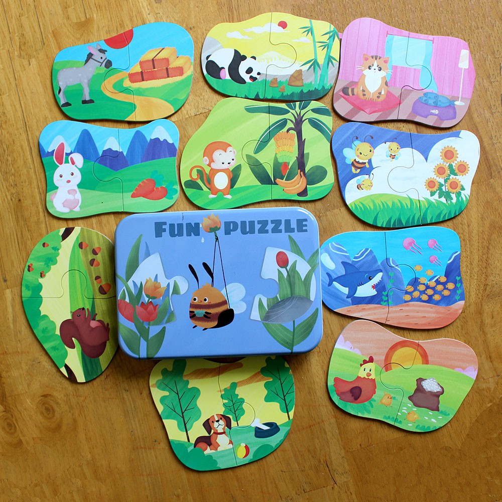 Combo 4 hộp tranh ghép Fun Puzzle Chủ đề các loại động vật ,vật nuôi