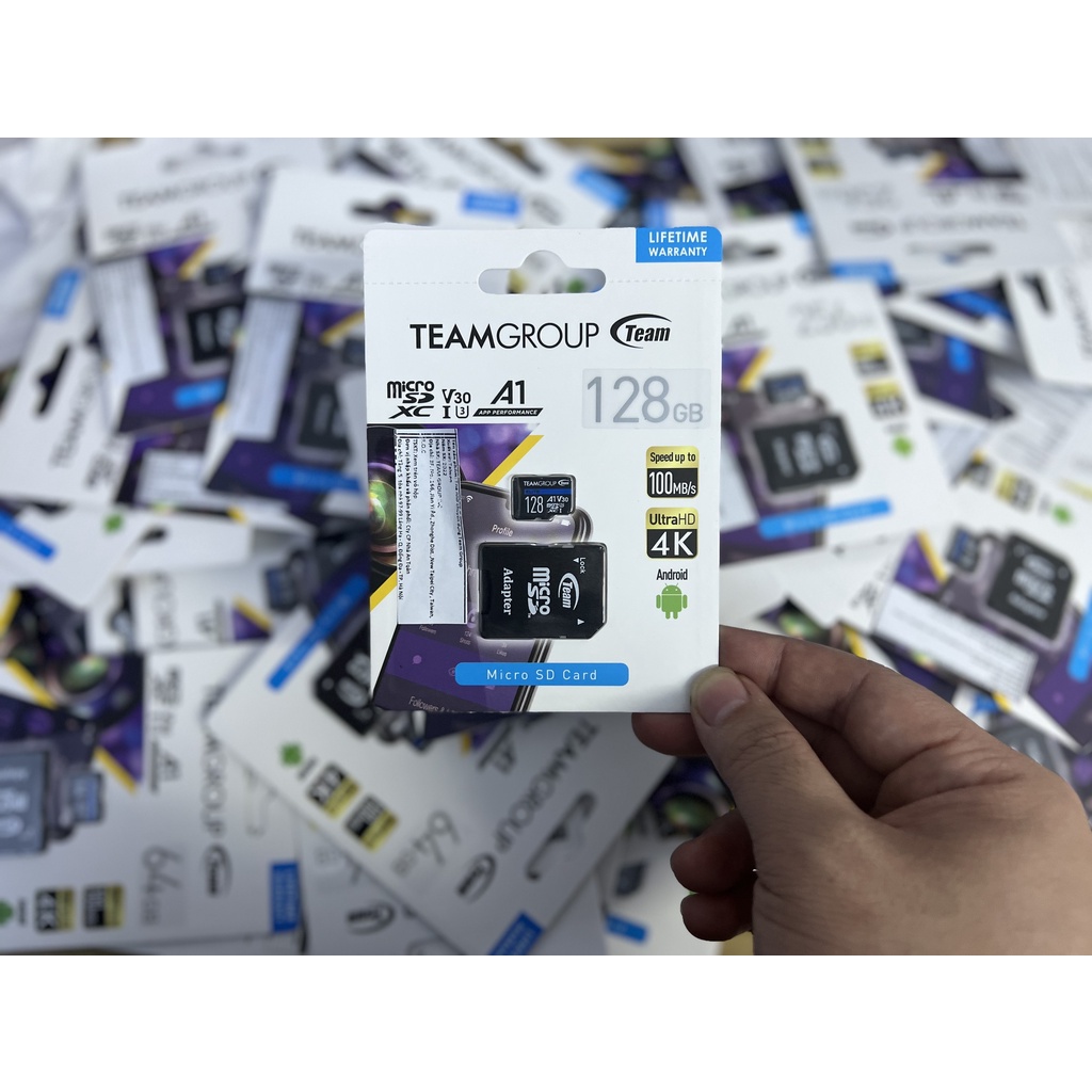 Thẻ nhớ TeamGroup V30 A1 class10 100MB/s Ultra 4K 64GB 128GB 256GB, máy ảnh, điện thoại, camera