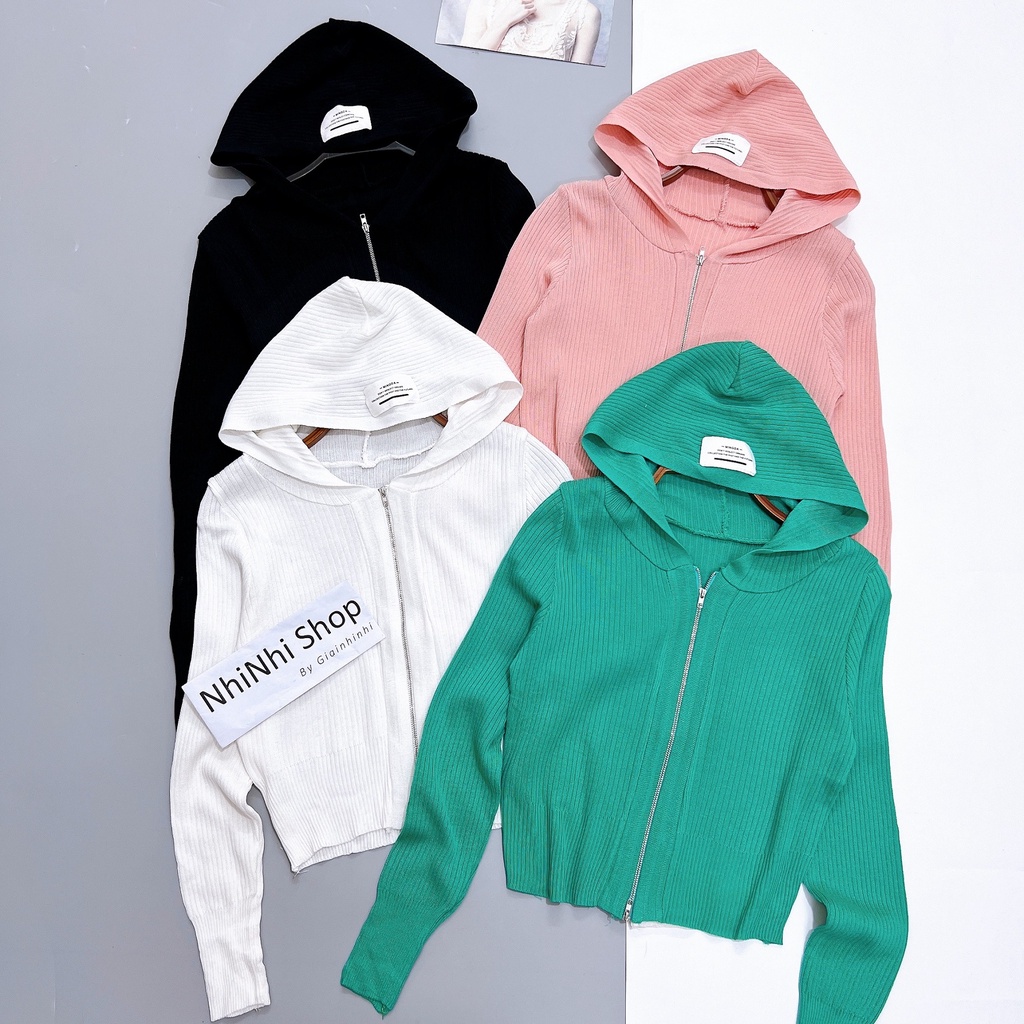 Áo khoác len mỏng có mũ kéo khoá dài tay bo chun AL9919 - NhiNhi Shop