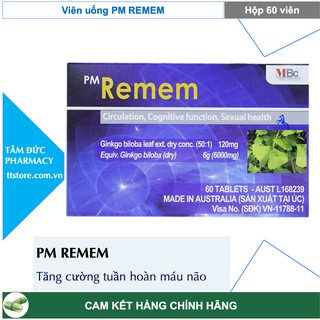 GINKO BILOBA EXTRACT 120mg - Viên uống tăng cường tuần hoàn não PM REMEM nhập khẩu từ Úc [Hộp 60 viên]