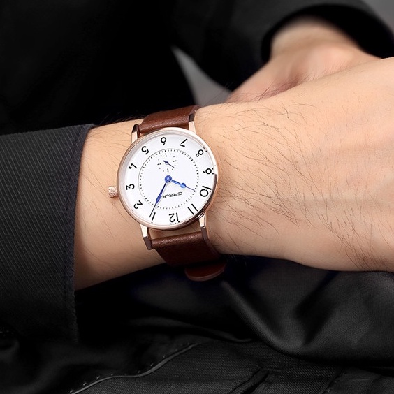 Đồng hồ thạch anh CRRJU 2112 thời dây da đơn giản chống thấm nước cho nam