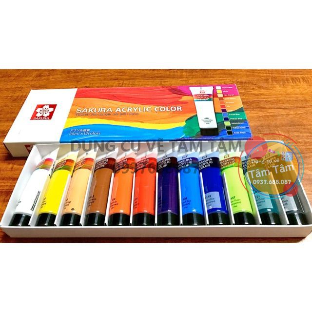 [ TÂM TÂM ]-Sakura Acrylic color bộ 12 màu 20ml, Acrylic sakura 12 màu 20 ml-