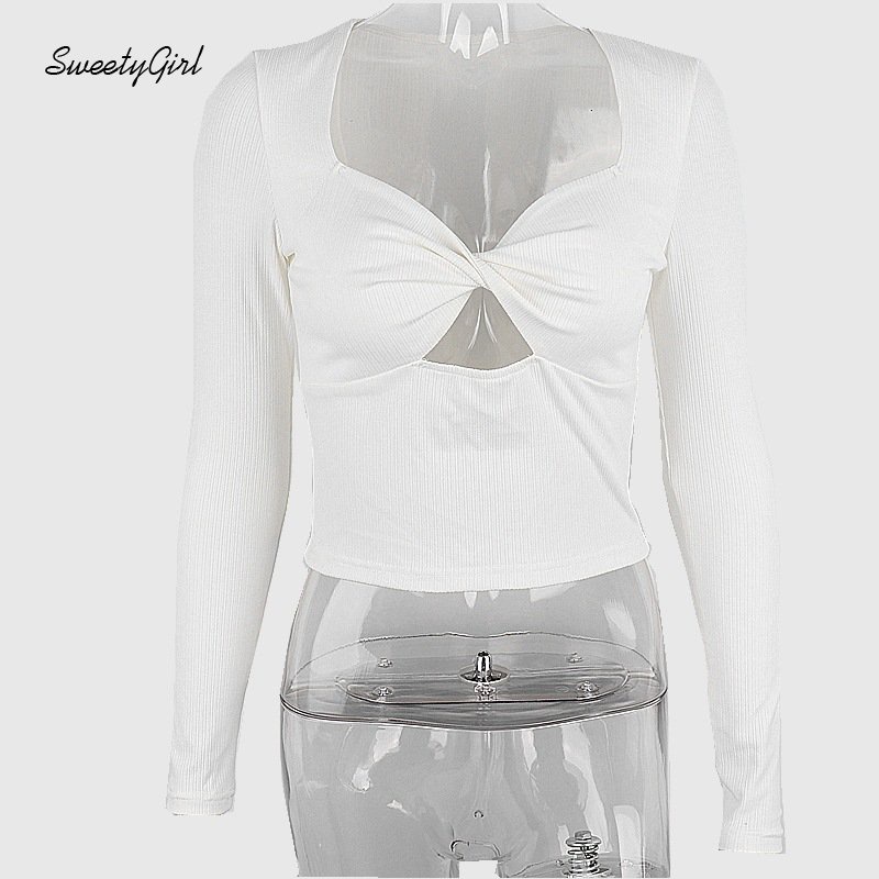 Áo Thun Tay Dài Cổ Chữ V Khoét Sâu Màu Trắng Đen Thời Trang 2022 Quyến Rũ Cho Nữ