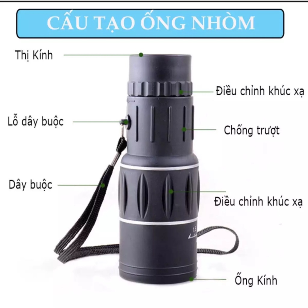 Ống nhòm điện thoại cao cấp, Ống Nhòm 1 Mắt Bushnell 16x52 Đen Hàng Chính Hãng Bảo Hành 1 Đổi 1