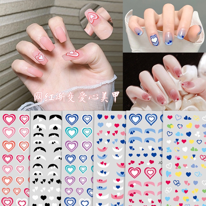 Miếng Dán Móng Tay Tự Dính Họa Tiết Trái Tim Đôi Pháp Ngọt Ngào Cho Nữ