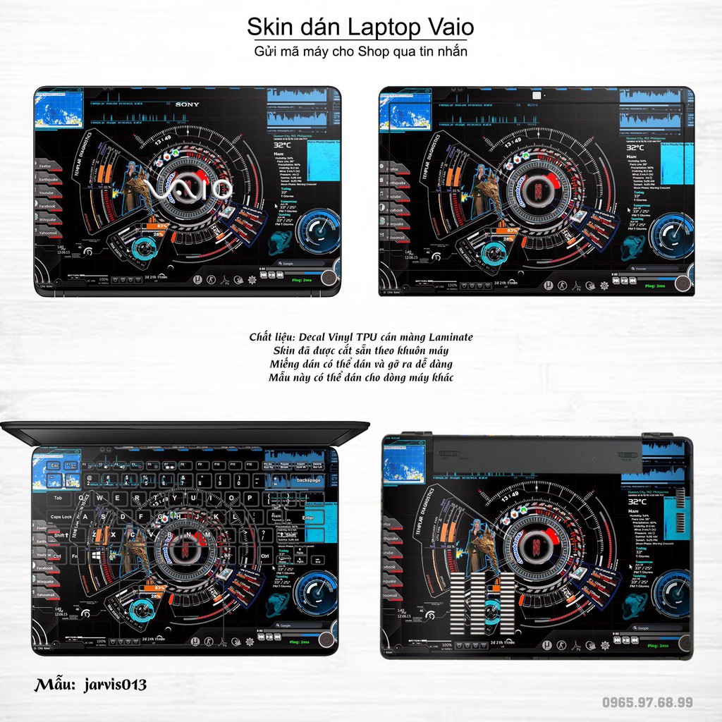 Skin dán Laptop Sony Vaio in hình Jarvis (inbox mã máy cho Shop)