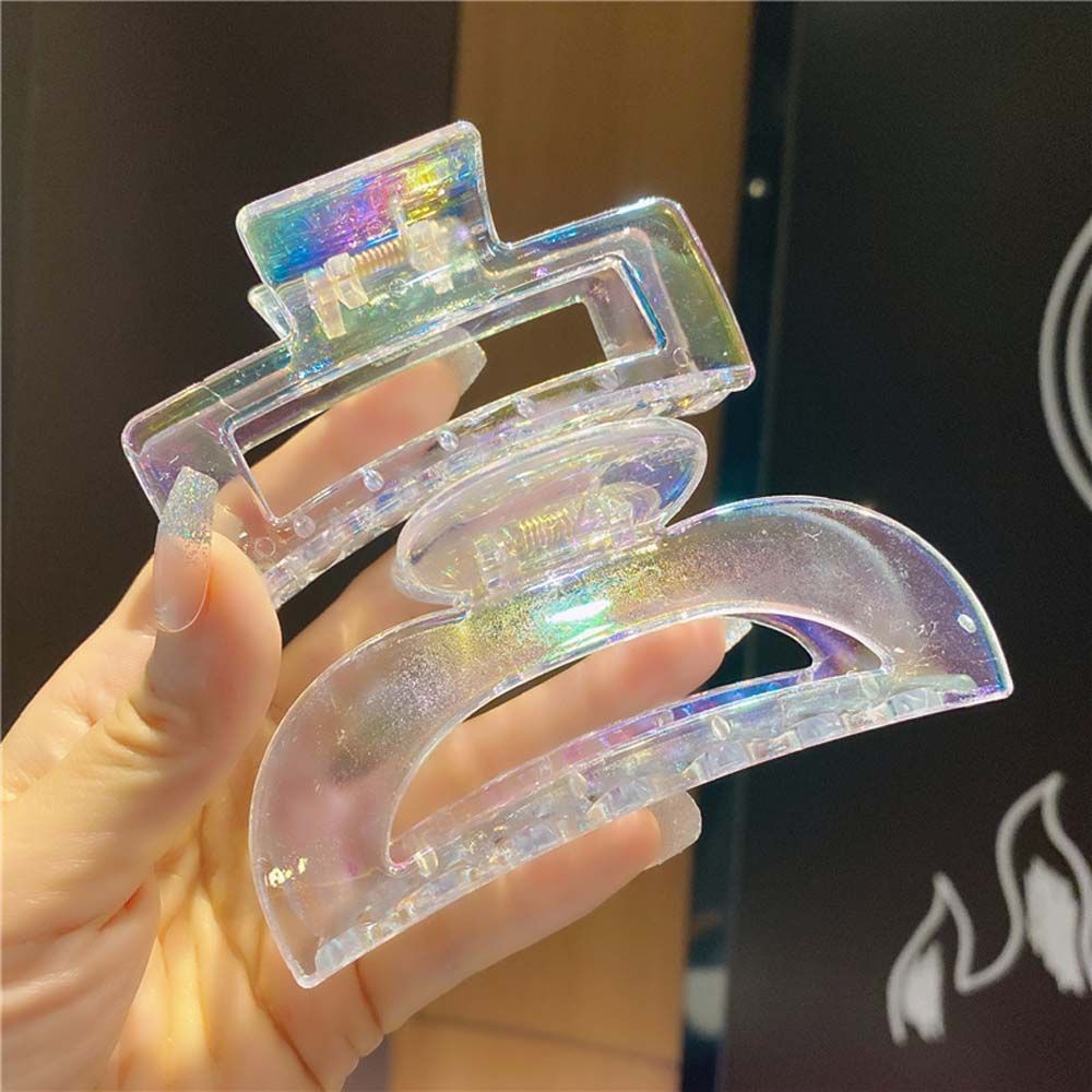 Kẹp tóc bằng nhựa acrylic trong suốt màu laser hình bướm chữ thập hình học độc đáo cho nữ