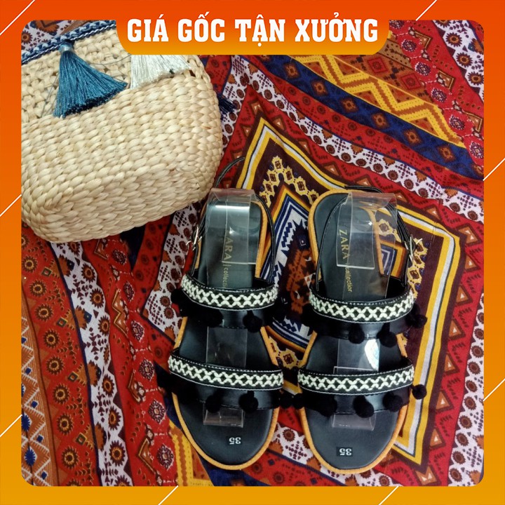 Giày sandal thổ cẩm 2 quai ngang phong cách boho hình chụp thật [HÀNG CÓ SẴN]