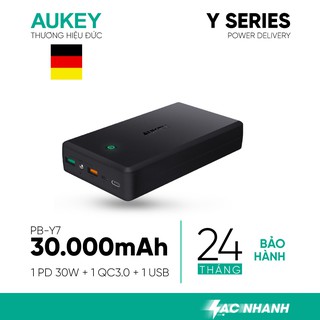 Pin Dự Phòng Aukey PB-Y7 30000mAh, PD 30W, AiPower, Sạc Nhanh QC 3.0 - Hàng Chính Hãng