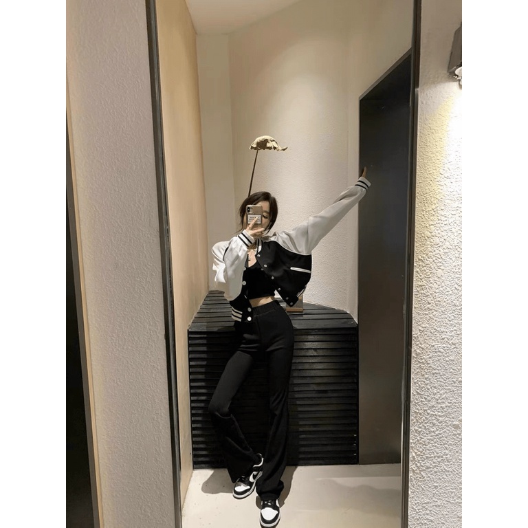 Áo Khoác Nữ Croptop Phong Cách Bóng Chày Chất Nỉ Mềm Mịn In Chữ Lưng Phối Tay Trắng Mặc Đẹp Thời Trang NEW UNISEX