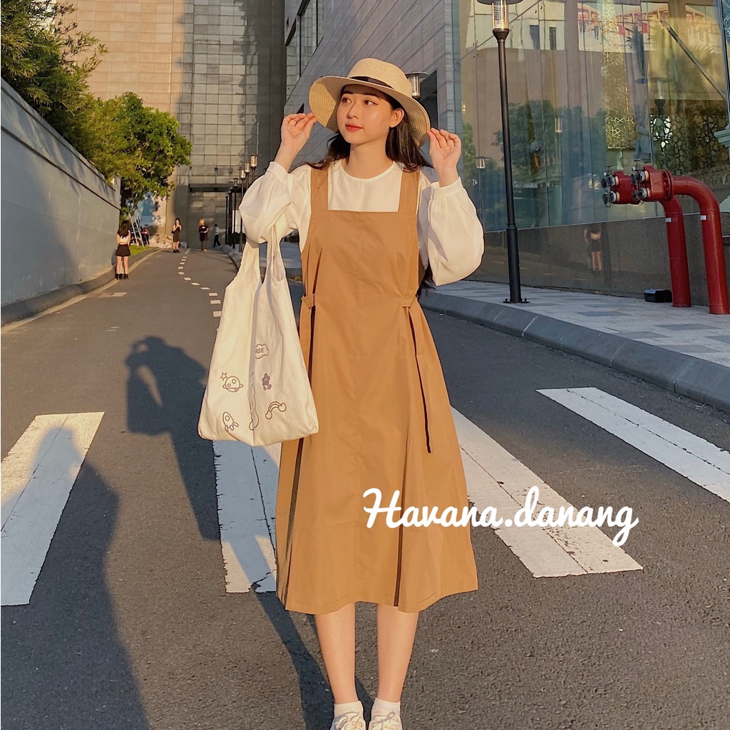 Set yếm. set yếm thắt eo hai món chất kate hàn dày dặn mềm mại AE30
