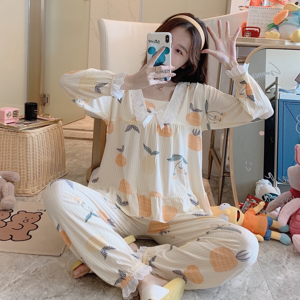 Đồ Bộ Nữ Mặc Nhà Pijama Thun Mềm Phối Nơ Cực Xinh Tay Dài Quần Dài LATOZIA BĐN15 | BigBuy360 - bigbuy360.vn