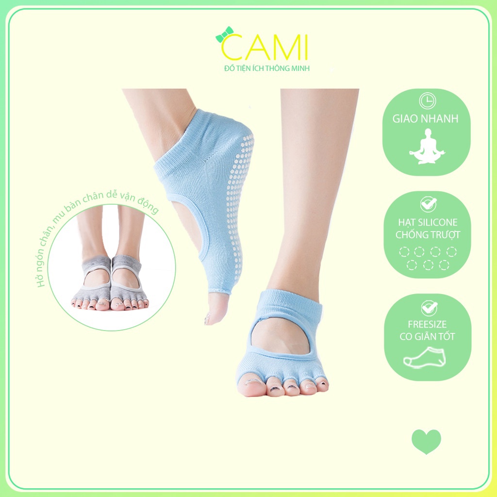 Tất chân/vớ tập Yoga chống trượt, có hạt silicone bám dính bảo vệ và bàn chân sạch sẽ - Cami - CMPK211