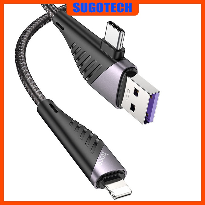 Cáp sạc nhanh Hoco U95 chính hãng 2 in 1 USB và Type ra Lightning cho Iphone/Ipad