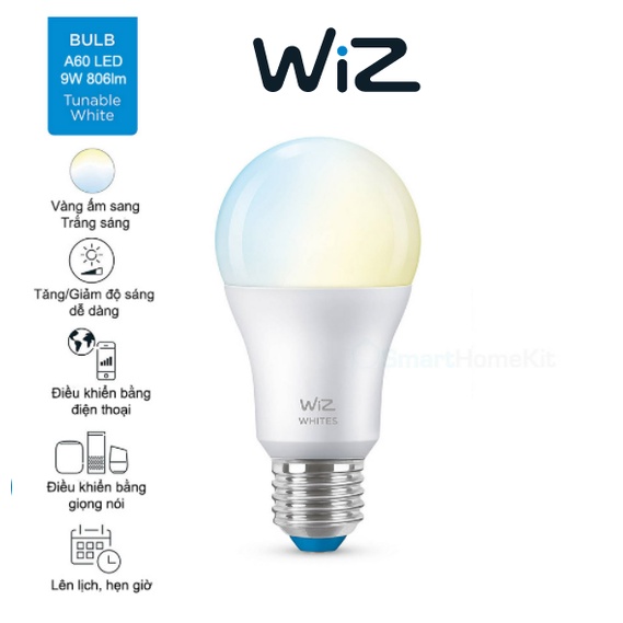 Bóng đèn WiZ thay đổi nhiệt độ màu WiFi TunableWhite/9W A60 92765 (01 bóng)