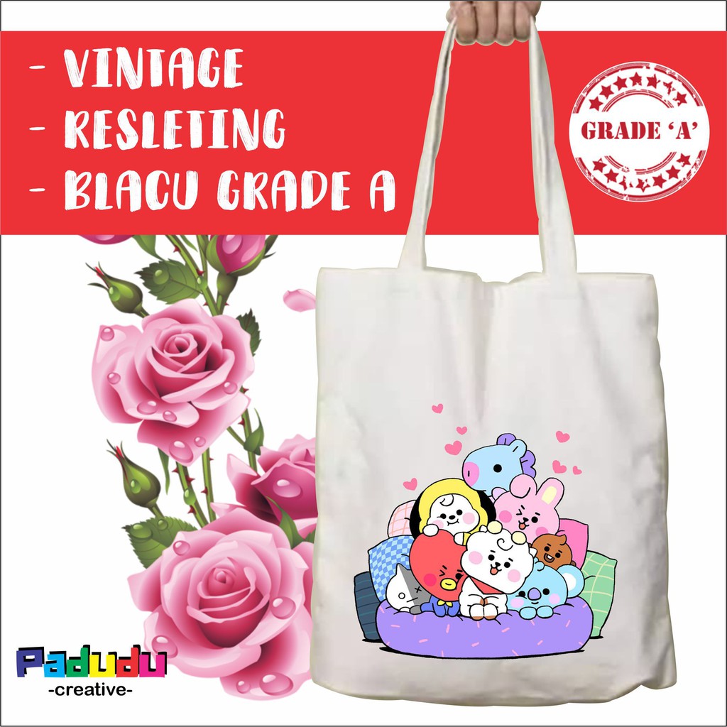 Túi Tote Họa Tiết Bt21 Phong Cách Vintage Cho Nam Và Nữ