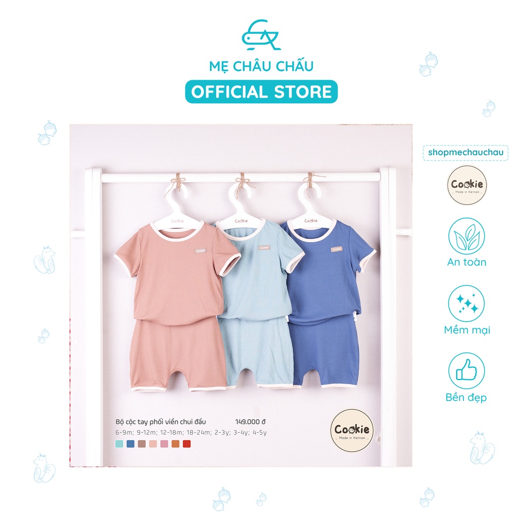 [FULL] Bộ Quần Áo Cộc Tay Cookie Phối Viền Chui Đầu (Size 6-9 Tháng Đến 2-3 Tuổi)