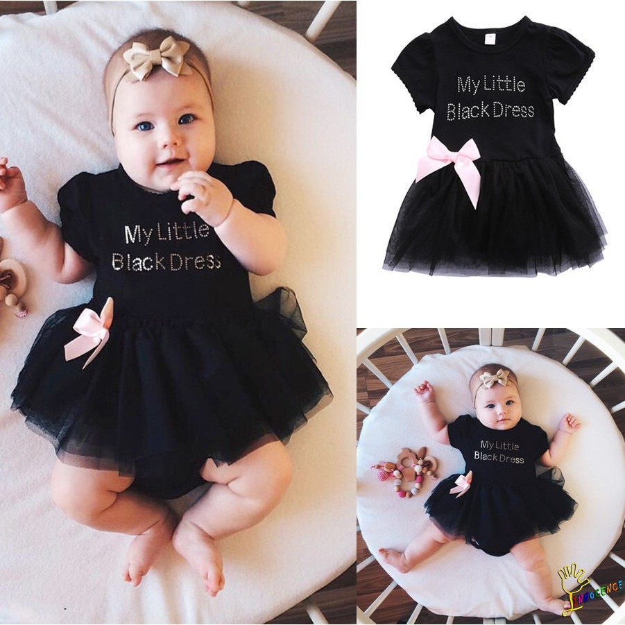 ❤XZQ-Baby Girl Short Sleeve Romper Black Tutu Tulle Outfit