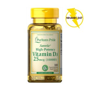 Viên uống bổ sung Vitamin D tăng cường hệ miễn dịch, phòng chống còi xương Sunvite High-Potency Vita D3 1000IU 100 viên