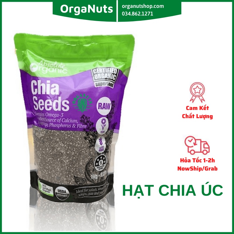 Hạt Chia Úc 1kg Absolute Organic Chia Seeds Nhập Khẩu Chất Lượng