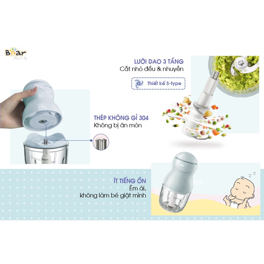 [ CHÍNH HÃNG-BẢO HÀNH 18 THÁNG] Máy Xay Ăn Dặm Bear 0.3L, Máy Xay Đa Năng Nhỏ Gọn, An Toàn, Dễ Sử Dụng Babibu - MXB0.3