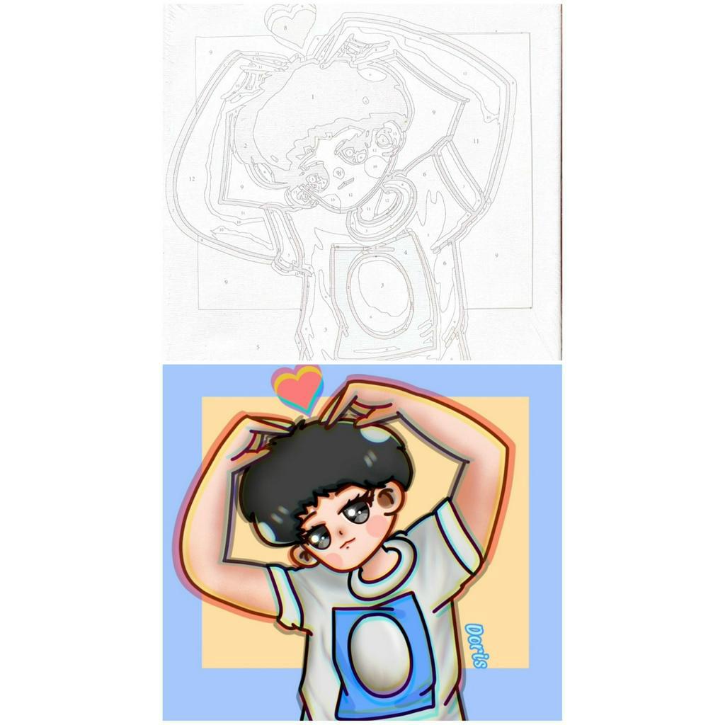 Tranh số hóa Chibi Super Junior siêu siêu dễ thương, tranh sơn dầu số hóa kích thước 20x20