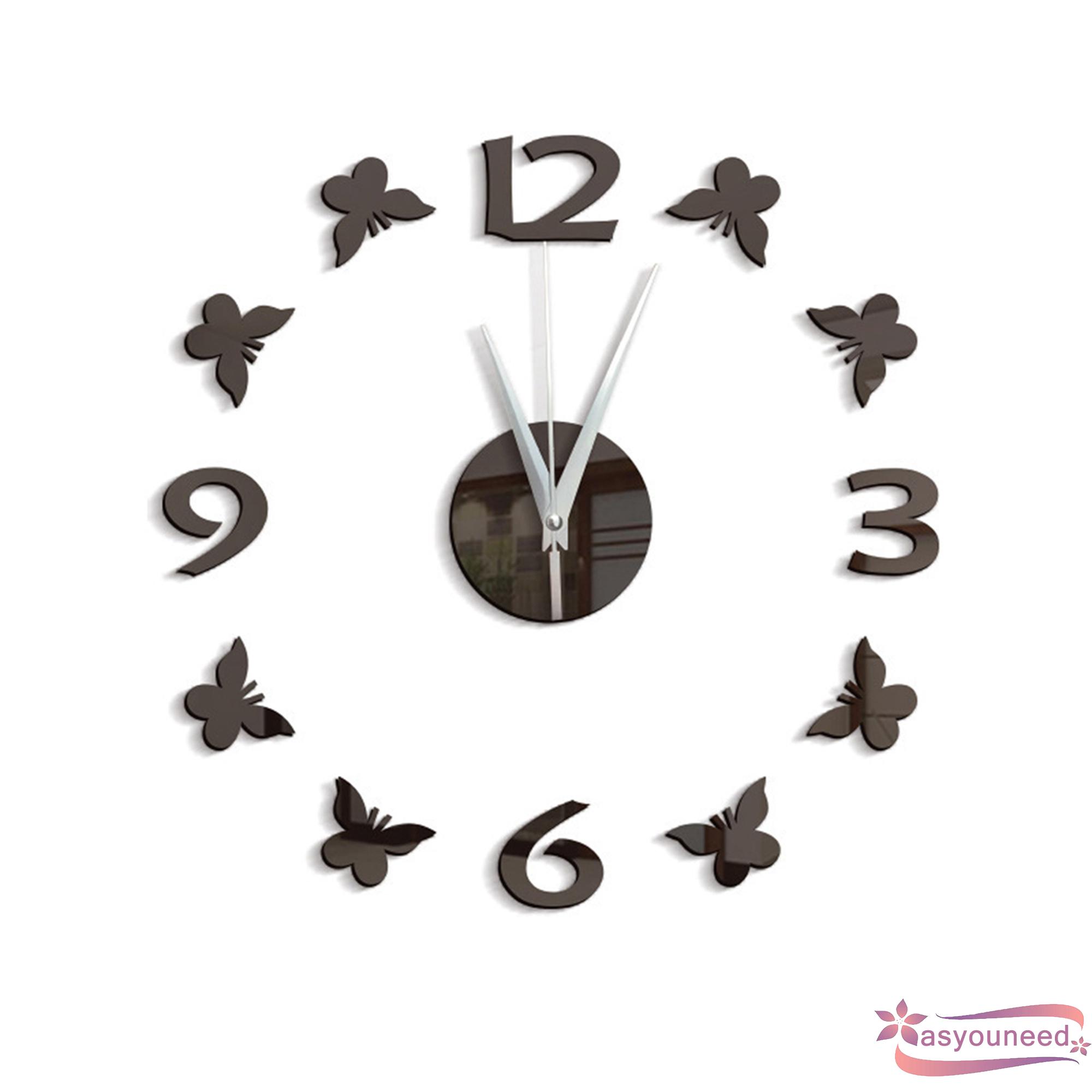 Đồng Hồ Dán Tường Acrylic Thiết Kế Hình Bướm Kiểu Châu Âu Chất Liệu Acrylic