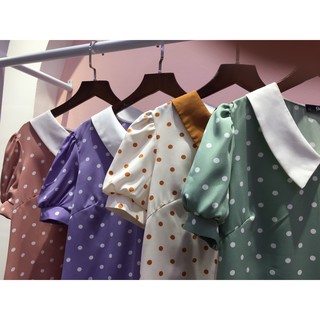 Chiffon_Áo sơ mi chấm bi cổ phối