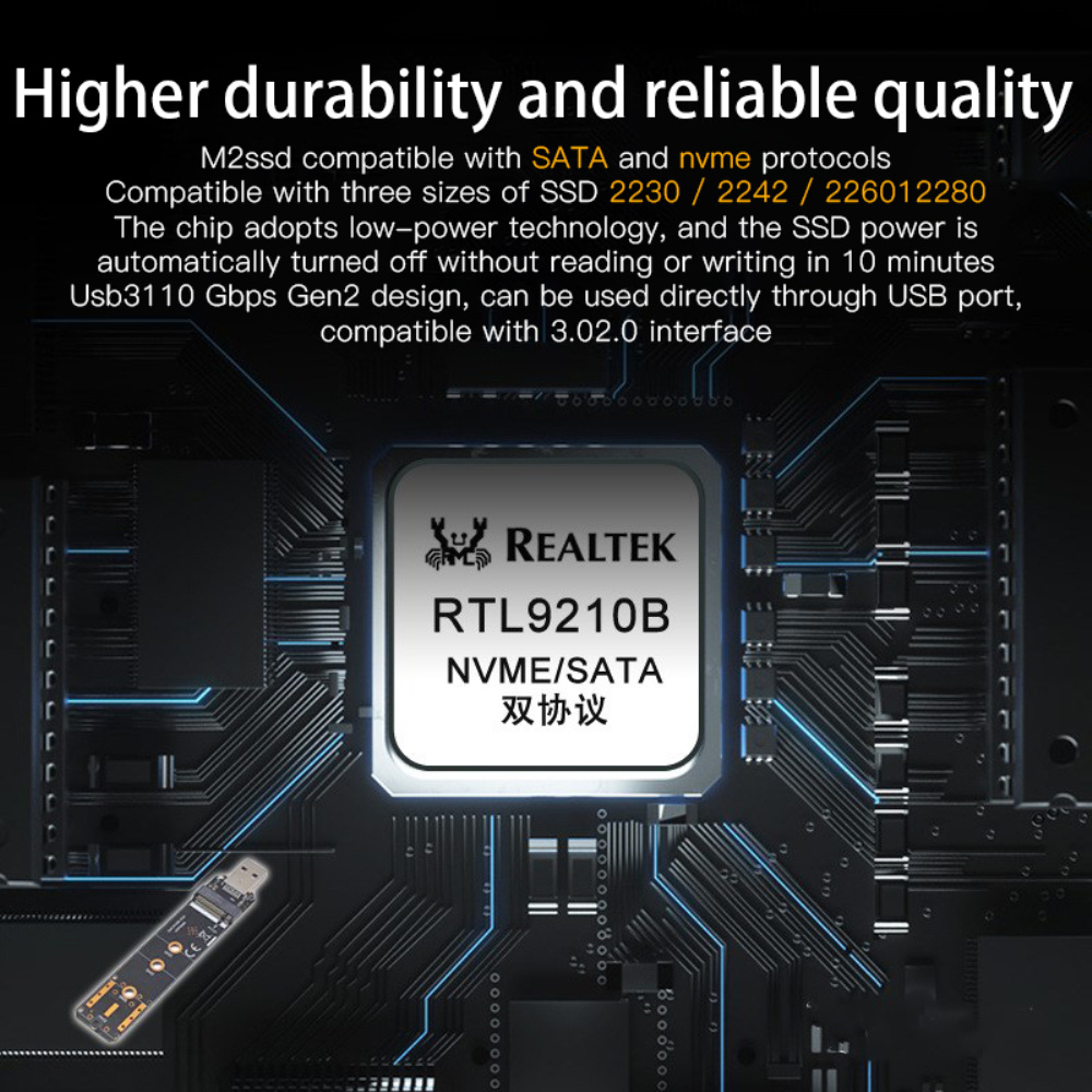 Hộp Đựng Ổ Cứng Chuyển Đổi Usb3.1 Sang Nvme Sata Dual Protocol M.2 Ngff Protocol Sang A Port Ruiyu Rtl9210B (Reeu) | BigBuy360 - bigbuy360.vn