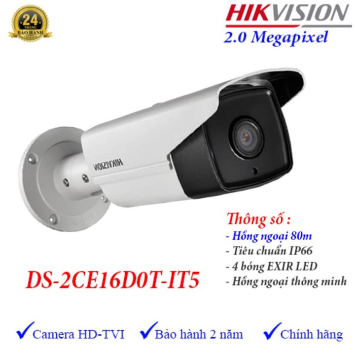 Camera HDTVI thân hồng ngoại 80m  Hikvision DS-2CE16D0T-IT5 độ phân giải 1080P - Hàng chính hãng - Bảo hành 2 năm
