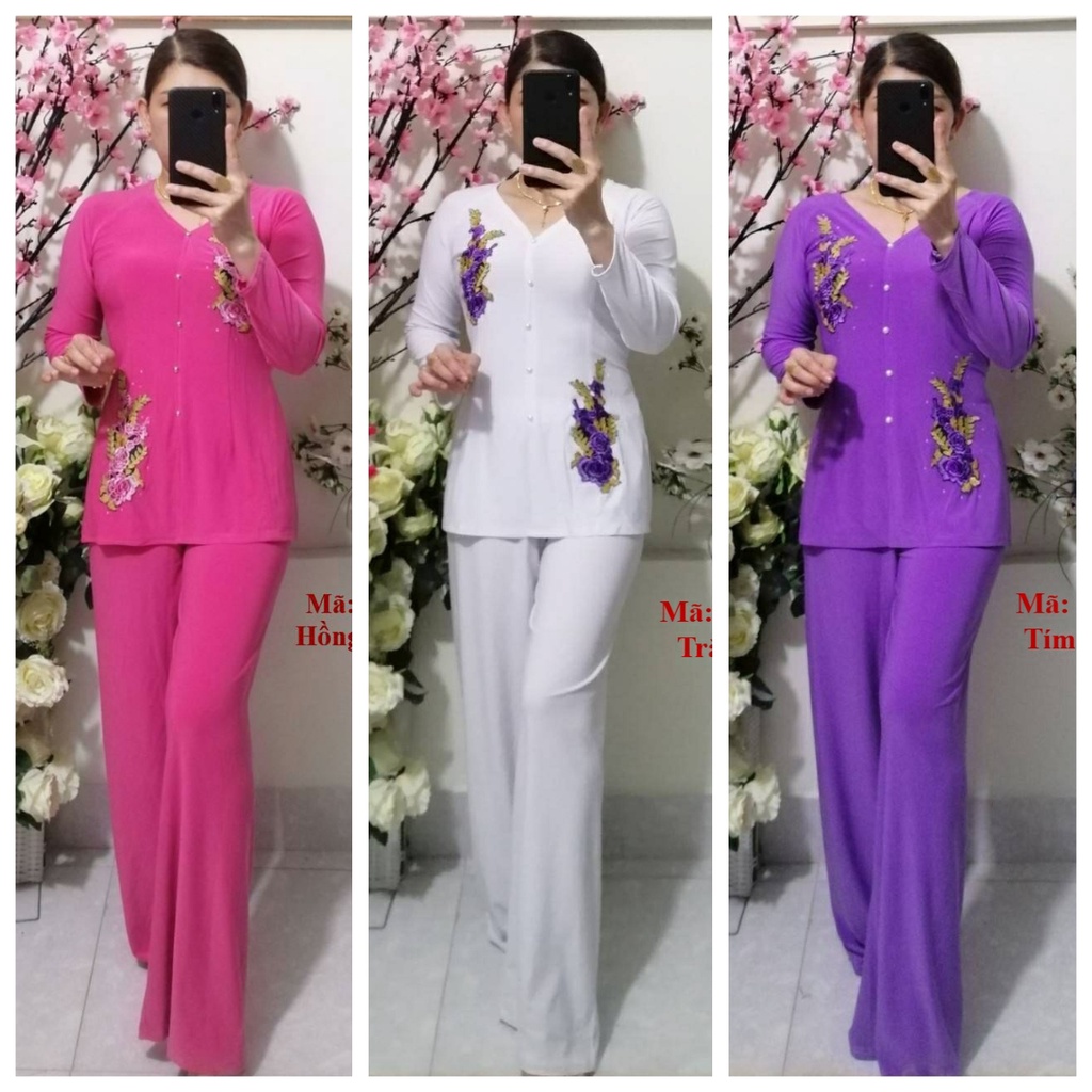 Bộ Bà Ba Thêu Hoa Ống Rộng - Mã MT