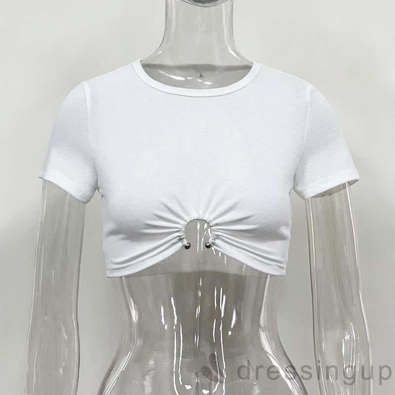 Áo Thun Tay Ngắn Cổ Tròn Màu Sắc Đơn Giản Thời Trang Dành Cho Nữ