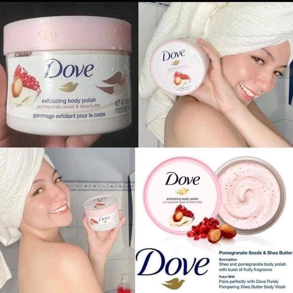 Tẩy da chết Body Dove Chăm Sóc Da Dưỡng Trắng Cấp Ẩm Hủ 225ml