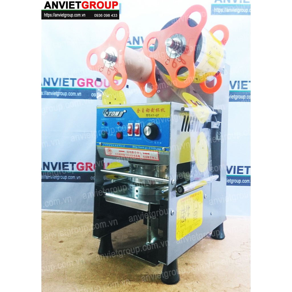 Máy dán ép dập đậy đóng nắp miệng ly cốc trà sữa, trà chanh, cafe, sữa chua, nước ép tự động hoàn toàn Eton Q7