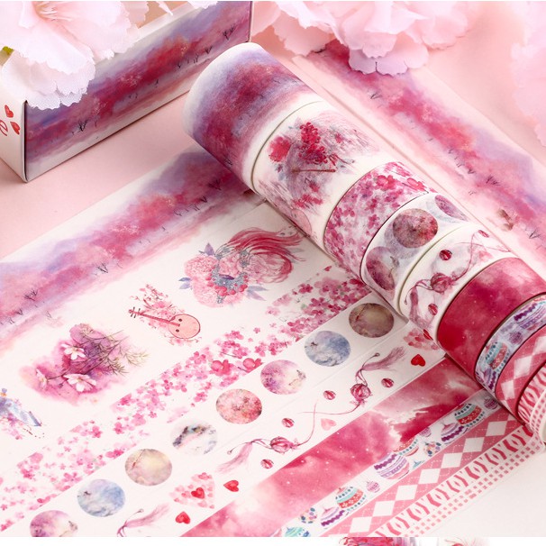 Set 10 Cuộn Băng Dính Washi Tape Trang Trí Scrapbook, Planner M3