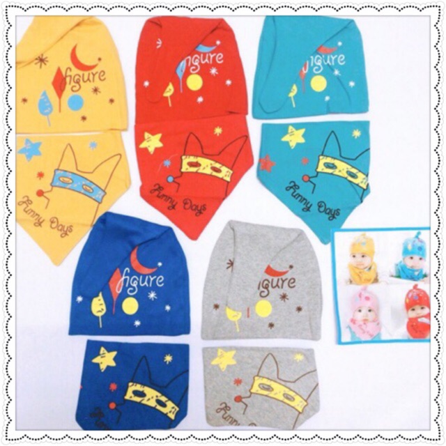 SET KHĂN + MŨ 100% COTTON CHO BÉ TỪ 3TH - 3T(MẪU 7)