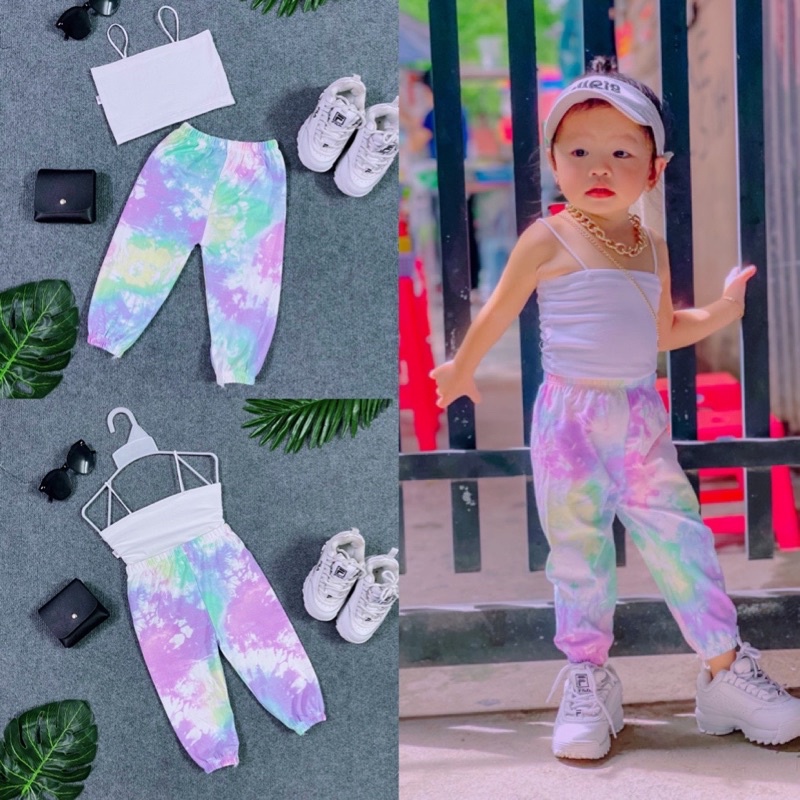 Set Bộ Hiohop Áo Thun Quần Loang Ống Túm Bé Gái