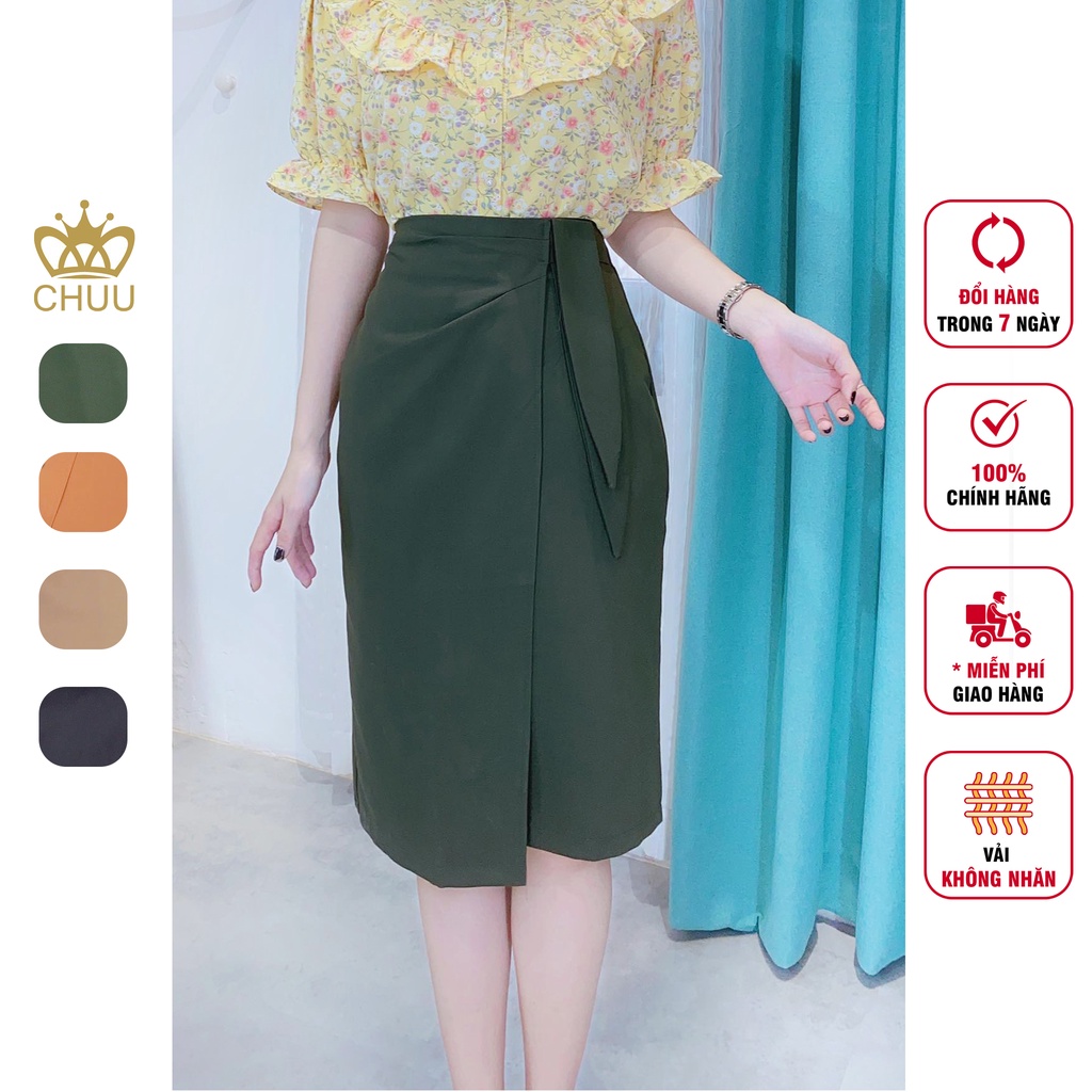 Chân váy suông giấu bụng 2 vạt nhún eo tai thỏ CHUU CV6098