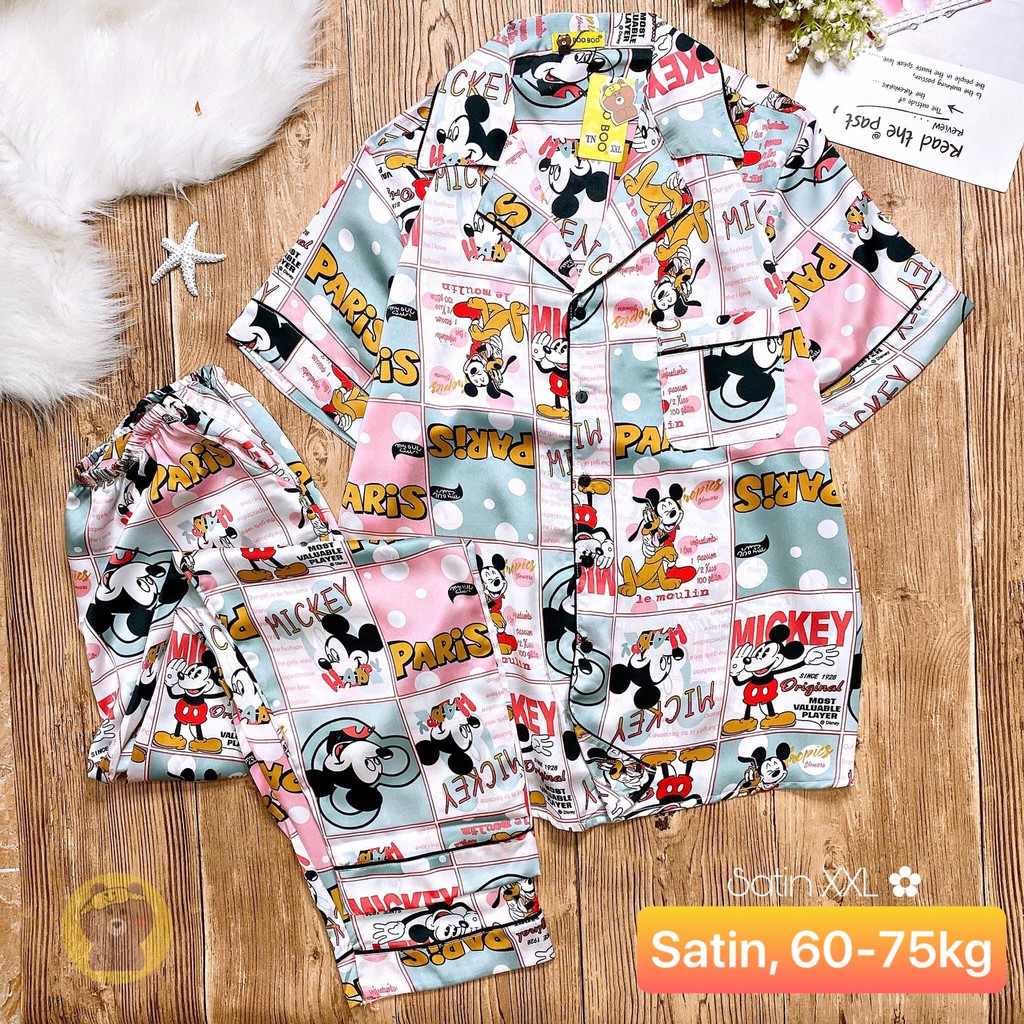 (55-75kg) Đồ bộ bigsize TNQD satin. mickey - donald. drap gối codipa
