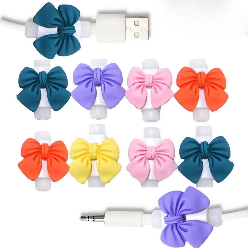 1 Cặp Phụ Kiện Bảo Vệ Dây Cáp Sạc Hình Chiếc Nơ Xinh Xắn