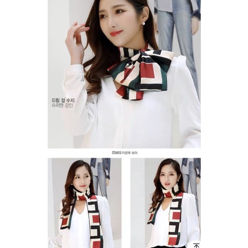 Khăn choàng cổ áo sơ mi - Khăn lụa satin thắt nơ - Maben