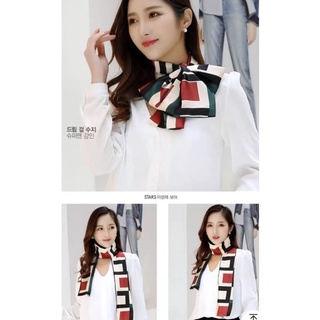 Khăn choàng cổ áo sơ mi - Khăn lụa satin thắt nơ - Maben