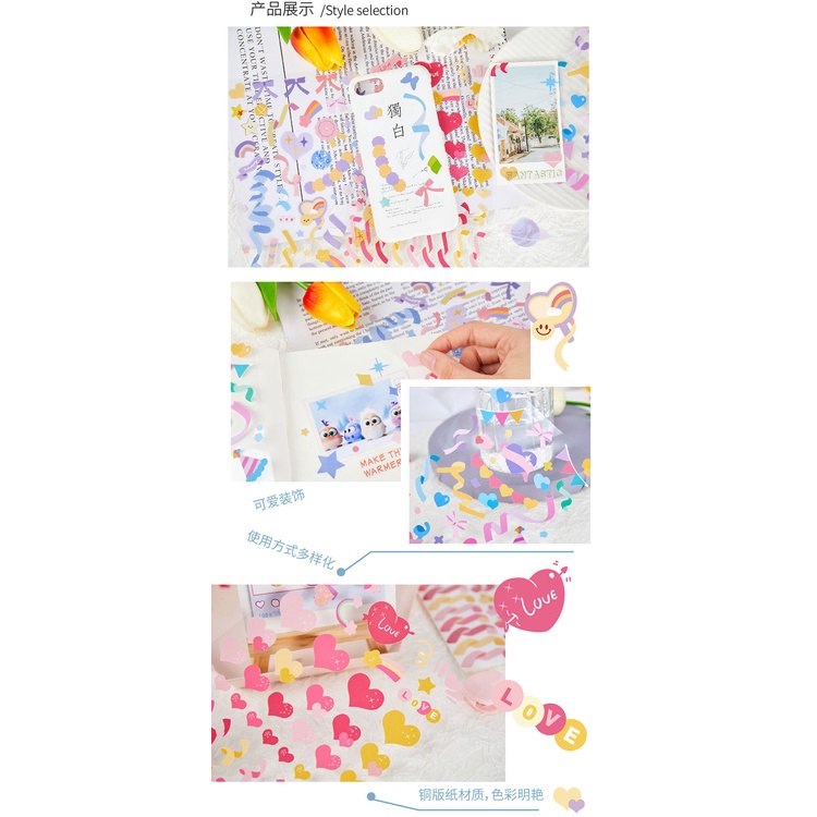 Hình dán ruy băng họa tiết đáng yêu nhiều kiểu dùng trang trí nhật ký / điện thoại tiện lợi