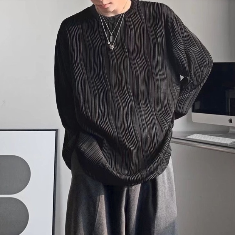 Áo thun tay dài cổ tròn màu trơn phong cách Hàn Quốc thời trang cho nam và nữ