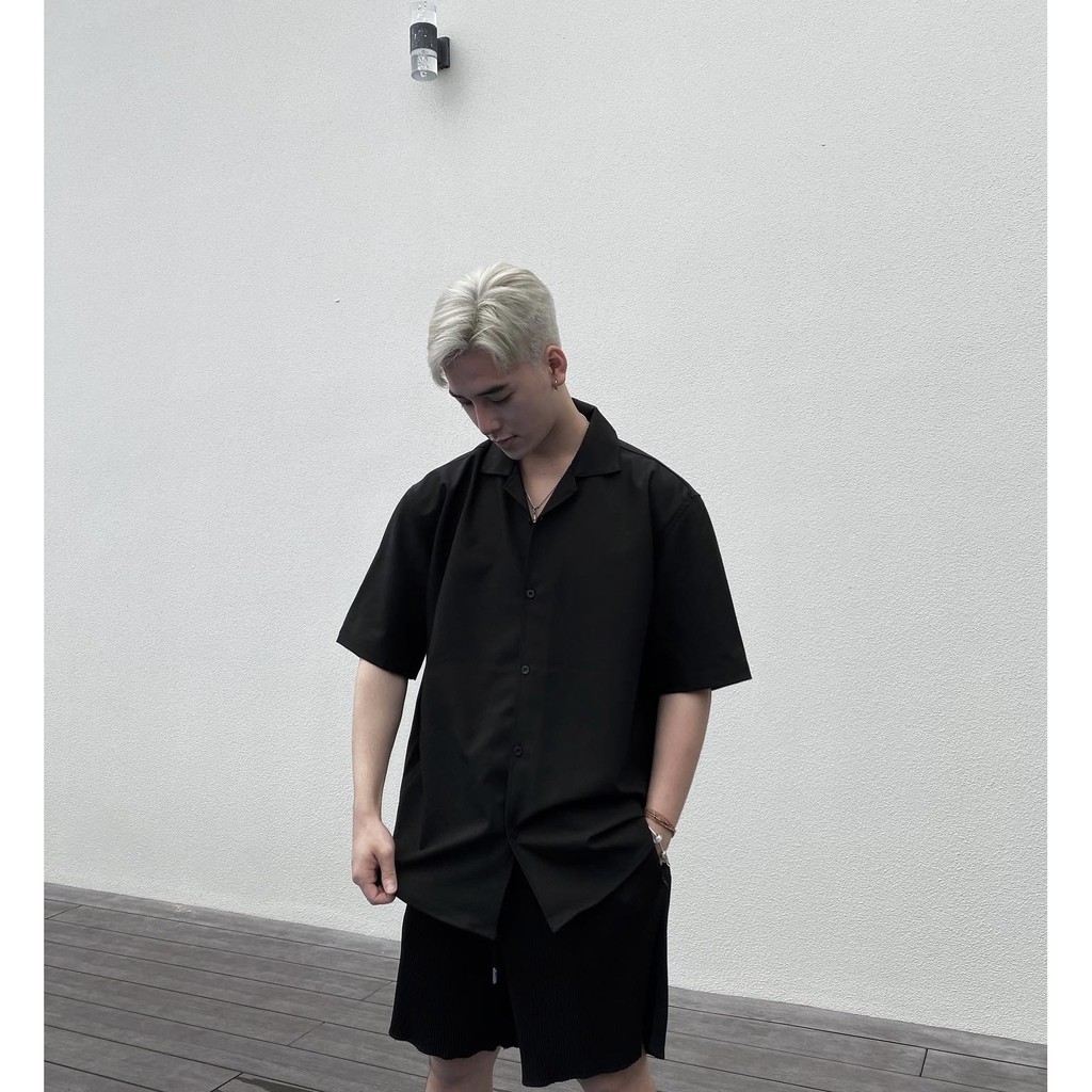 ÁO SƠ MI đen cổ vest tay ngắn CHUOT TRANG KKL